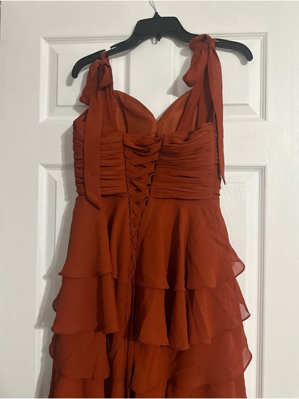 Women's Ruffle Chiffon Prom Dresses Strapless Tiered Formal Gown with Slit - Picture 4 of 6
